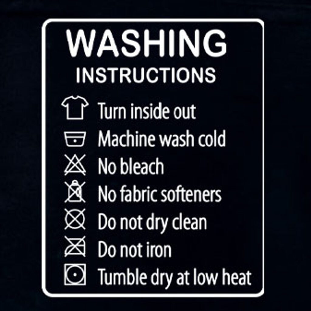 a washing instruction tag teaching you How to Wash Vintage Clothes
