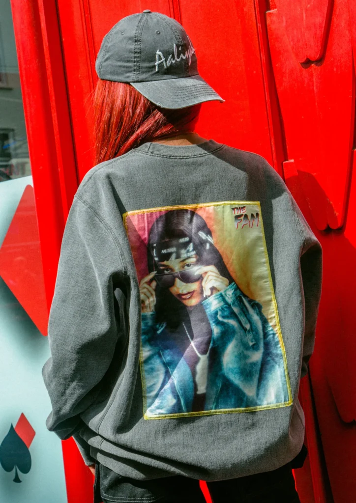 A womens backside showing Streetwear graphic tee